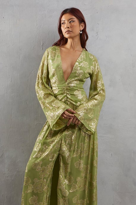 Metallic V Plunge Maxi Dress - Image 2