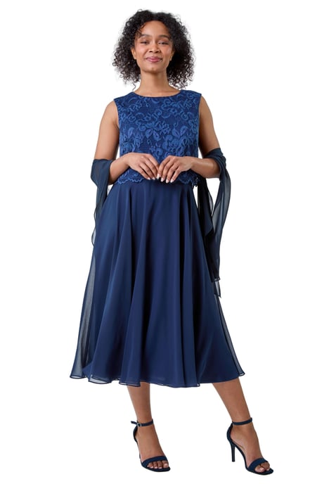 Petite Chiffon Overlay Lace Midi Dress Petite Chiffon Overlay Lace Midi Dress