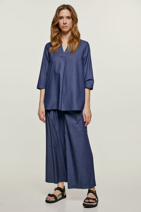 Denim Style V Neck Top
