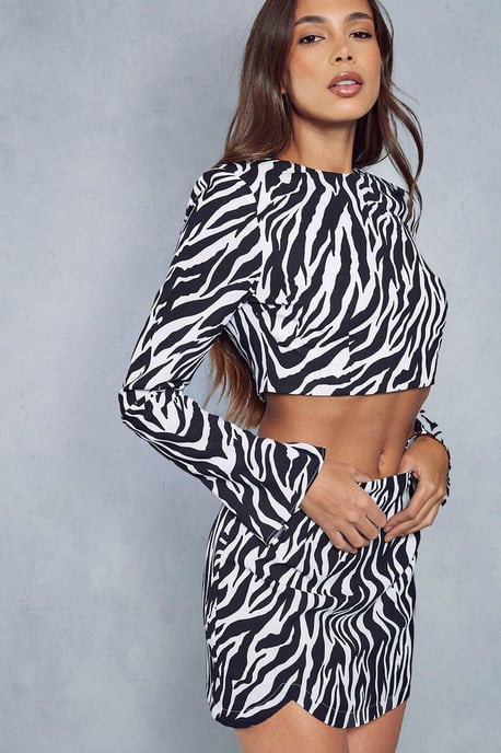 Zebra Print Shoulder Pad Top Skirt Co-ord