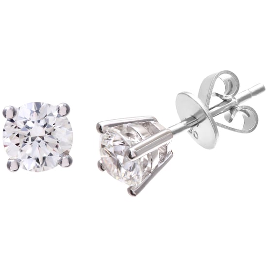 Diamond Stud Earrings, 18ct White Gold IJ/I Round Brilliant Certified Diamond Earrings, 1.00ct Diamond Weight