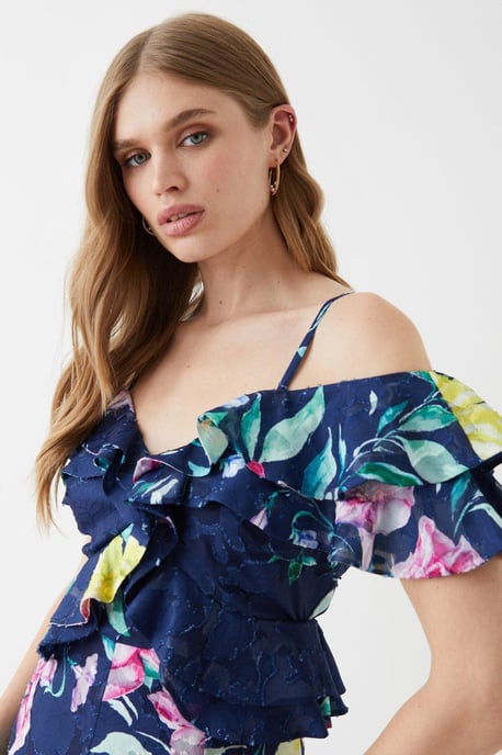 Georgette Jacquard Frill Midi Dress
