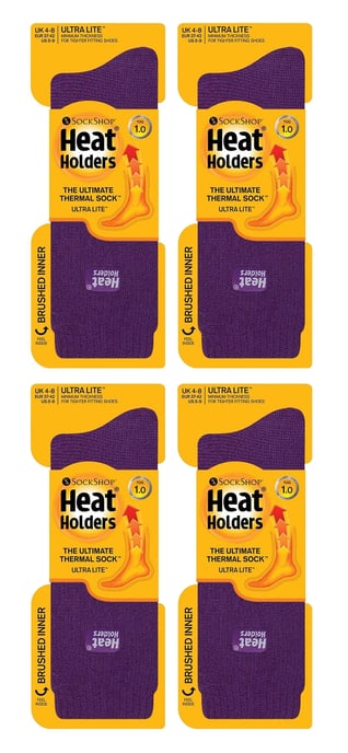 Heat Holders Ultra Lite - 4 par multipack termostrumpor för damer | ultratunna varma strumpor för klädstrumpor på vintern - Lila - Image 2