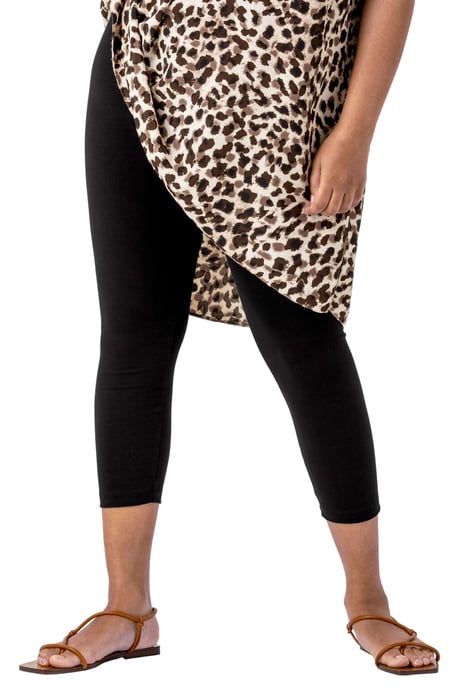 Curve Plain Elastic Waist Cropped Leggings - Image 1
