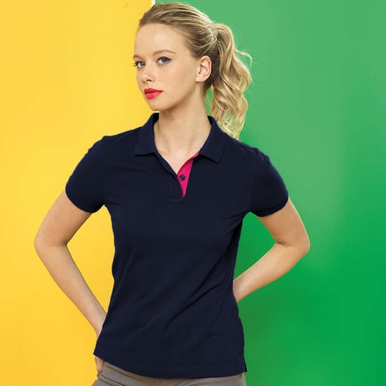 Asquith & Fox Dames/Dames Korte Mouwen Contrast Poloshirt (Marine / Rood) - Image 2