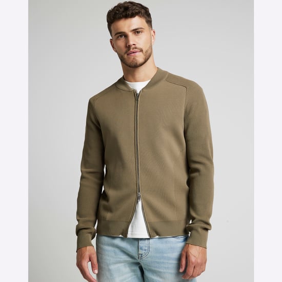 River Island Mens Jumper Green Slim Fit Knit Zip Up