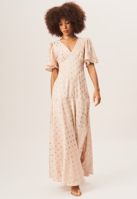 Angel Sleeves Foil Pattern Maxi Dress