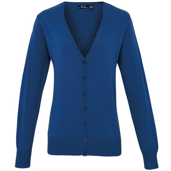 Premier Dames/dames knoop door V-hals gebreid vest met lange mouwen (Koninklijk) - Image 1
