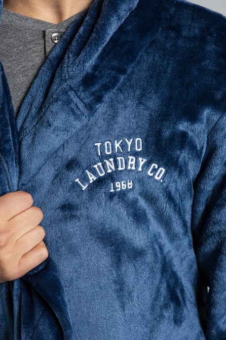 Blue Plush Dressing Gown With Hood