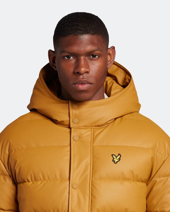 Lyle & Scott Rubberised Puffer Jacket in Mustard - Image 4