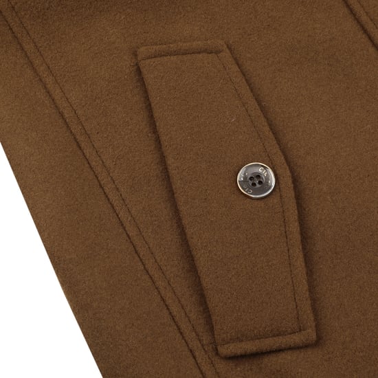 Men's Winter Thickened Solid Color Lapel Casual Wool Coat with Striped Collar Camel
