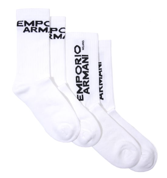 Emporio Armani Loungewear 2 Pack EA Lettering Terrycloth Socks - White
