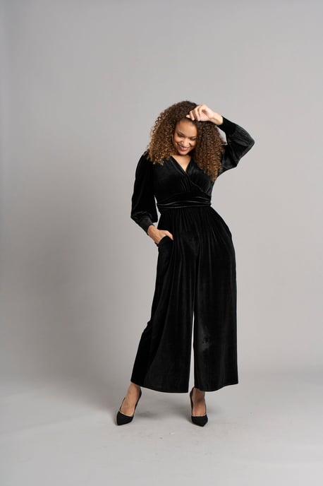 Ava Velvet Jumpsuit - Black
