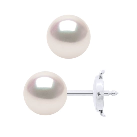 Oorbellen in Wit Goud 750 en Echte GeCultiveerde Parel Akoya Japanse Gecertificeerde Rond 7-8 mm - Image 1