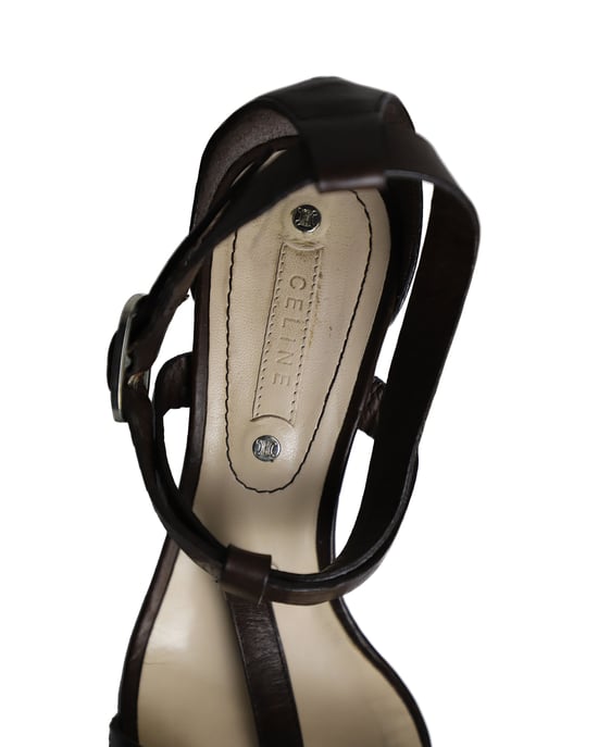 Celine Platform Wedge Sandals in Brown Leather - Image 5