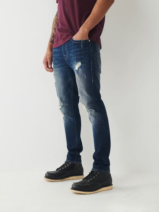 Jack Single Needle No Flap 30 in In Courageous Dark Wash With Rips