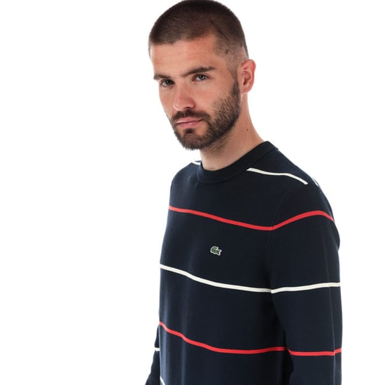 Men's Lacoste Crew Neck Striped Cotton Sweatshirt in Blue - Image 4