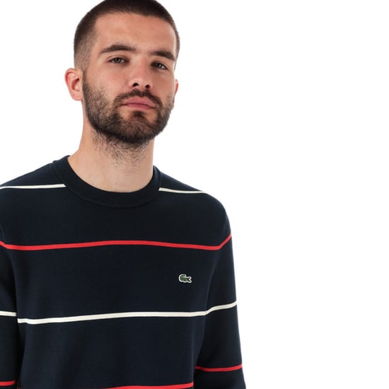 Men's Lacoste Crew Neck Striped Cotton Sweatshirt in Blue - Image 6