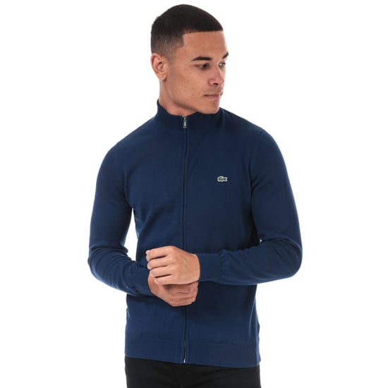 Men's Lacoste Stand-Up Collar Cardigan in Blue