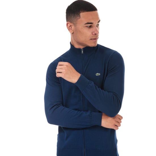Men's Lacoste Stand-Up Collar Cardigan in Blue