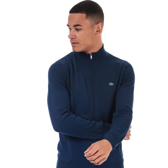 Men's Lacoste Stand-Up Collar Cardigan in Blue