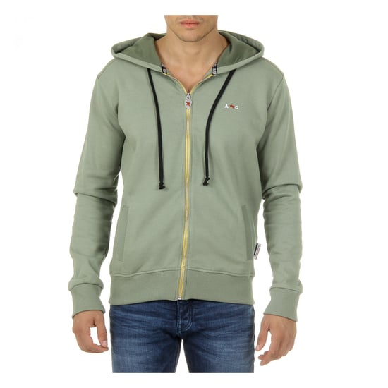 Andrew Charles Mens Hoodie with Zip Long Sleeves Round Neck Green FELA