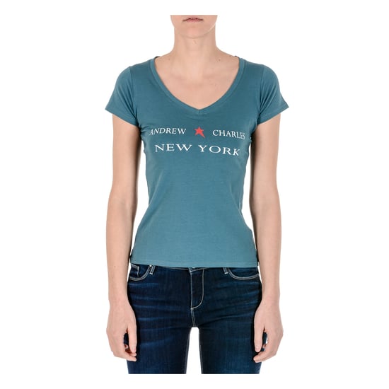 Andrew Charles Womens T-Shirt Short Sleeves V-Neck Green TAPIWA