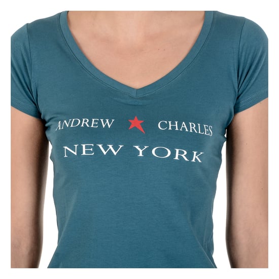 Andrew Charles Womens T-Shirt Short Sleeves V-Neck Green TAPIWA