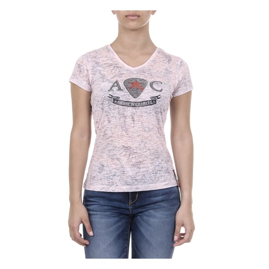 Andrew Charles Womens T-shirt Short Sleeves V-Neck Pink ALEXA