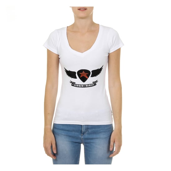Andrew Charles Womens T-Shirt Short Sleeves V-Neck White TAPIWA