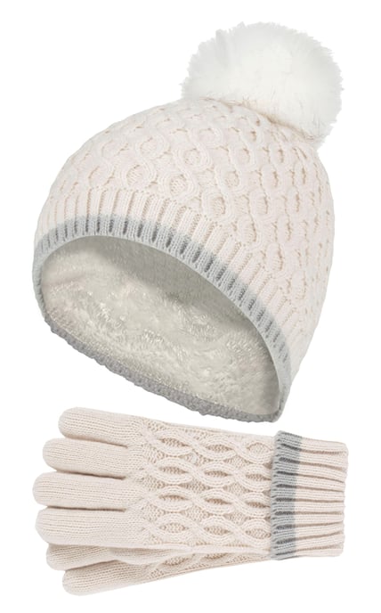 Heat Holders - Girls Thermal Insulated Pom Pom Bobble Beanie Hat and Gloves | Colourful Pastel Styles - Buttercream - Image 1