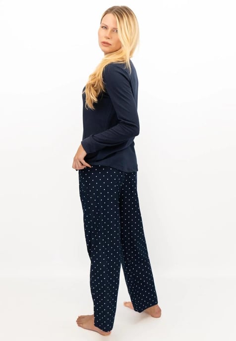 GAP Womens Pyjama Flannel Sleep Set in Navy Polka Dot - Image 3