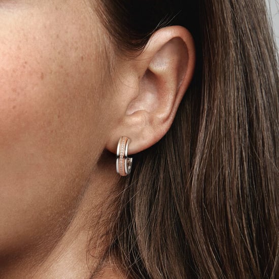 Pandora 'Signature Two-tone' Women's 925 Sterling Silver Hoop Earrings - Silver/Rose 282737C01