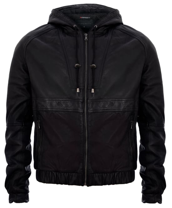 Zipped Leather Hooded Bomber Biker Jacket
