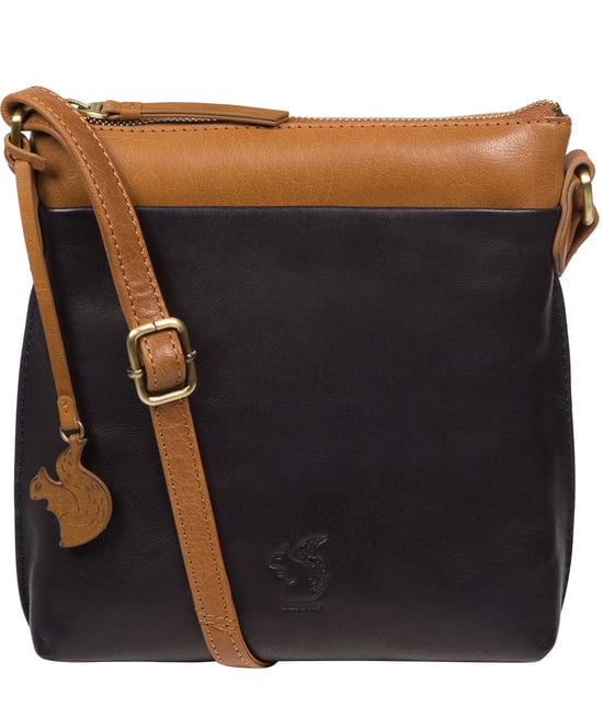 'Nikita' Navy & Dark Tan Leather Cross Body Bag