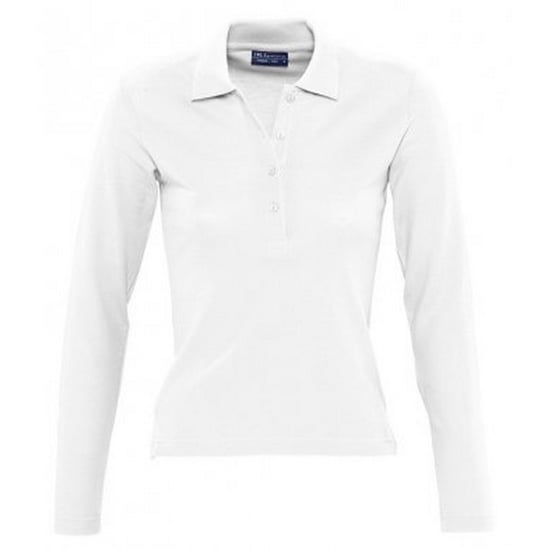 SOLS Dames/dames Podium Lange Mouw Pique Katoenen Polo Shirt (Wit) - Image 1