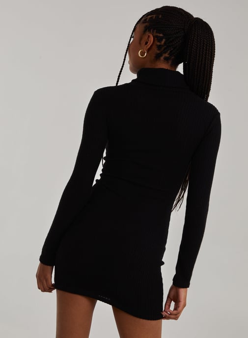Chunky Brushed Rib Roll Neck Dress
