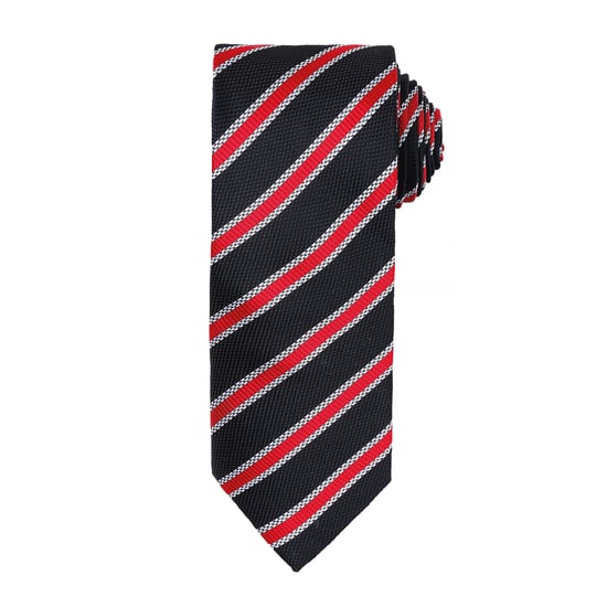 Premier Mens Waffle Stripe Formal Business Tie (Black/Red) - Image 1