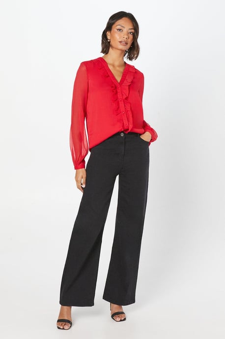 Chiffon Ruffle Long Sleeve Blouse