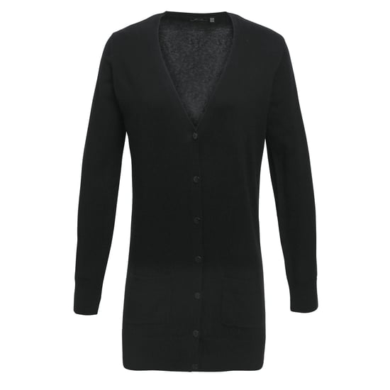 Premier Womens/Ladies Longline V Neck Knitted Cardigan (Black)
