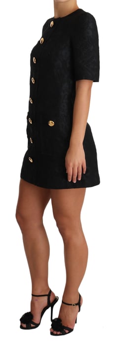 Dolce & Gabbana Women's Black Button Embellished Jacquard Mini Dress - Image 5