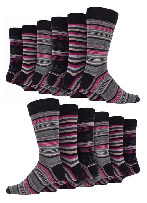 12 Pair Multipack Mens Cotton Colourful Striped Dress Socks | Sock Snob | Patterned Business Casual Dress Socks - Tokyo - Image 1