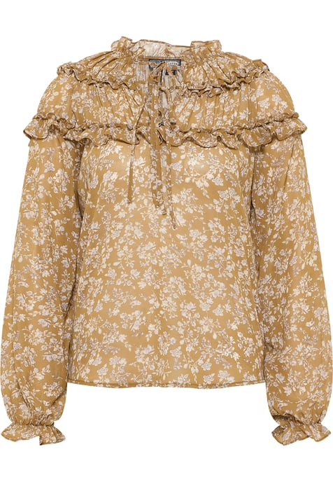 Dreimaster Blouse met ruches bridgeport Dames Mosterd wit - Image 1