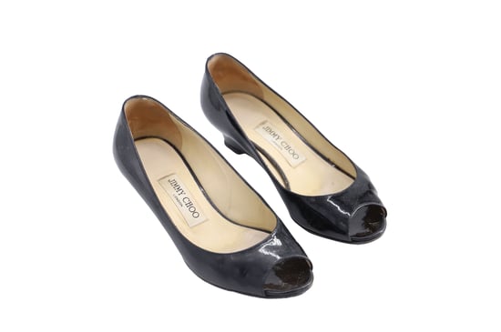 Jimmy Choo 'Baxen' Peep-toe Wedges in Black Patent Leather - Image 1