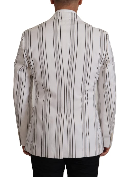 Dolce & Gabbana White Stripes Bomull Enknäppt Herrblazer - Image 5