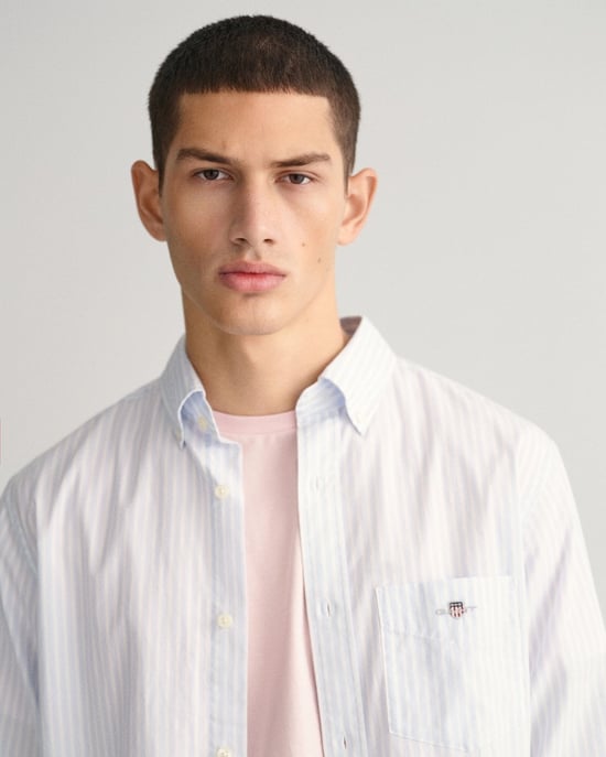 GANT Mens Regular Fit Long Sleeve Poplin Stripe Shirt - Image 3