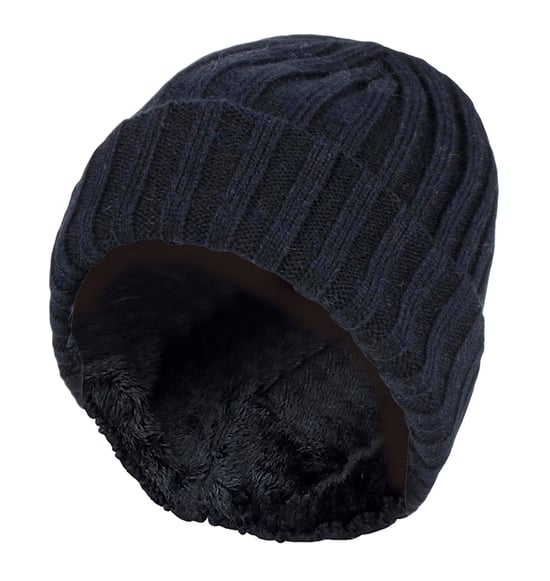 Heat Holders - Boys Every Day Casual Wear Ribbed Turnover Winter Hat for Kids - Black - Image 1