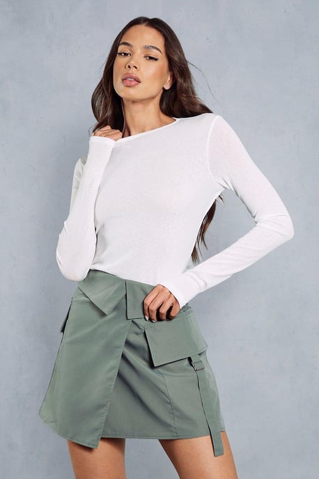 Folded Over Detail Utility Mini Skirt