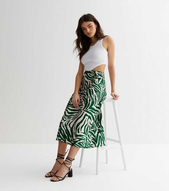 Animal Print Satin Bias Cut Midi Skirt