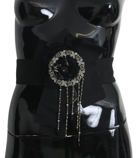 Dolce & Gabbana Kvinnors Svart Kristallbrosch Bred Wai SATORIA Bälte - Image 1
